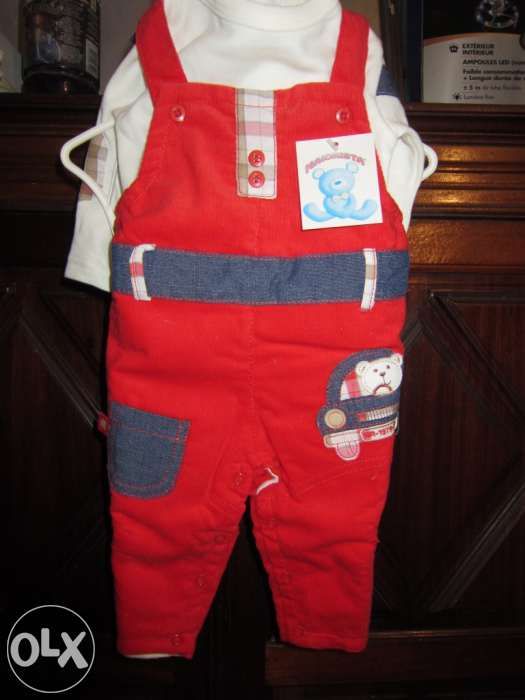 Conjunto de menino macacão vermelho de bombasine + camisola 3meses Mai