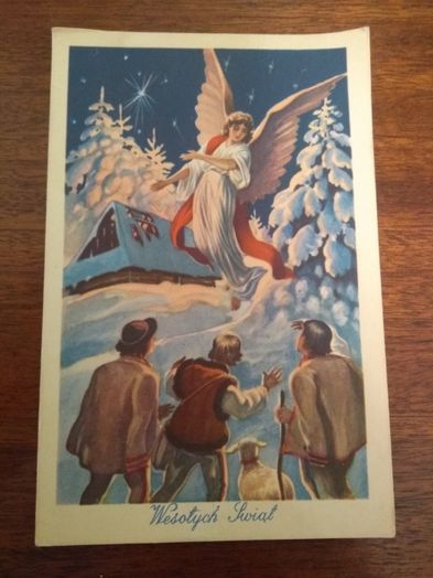 Rarytas pocztówka z prl święta Bożego Narodzenia karta lata 50te Anioł