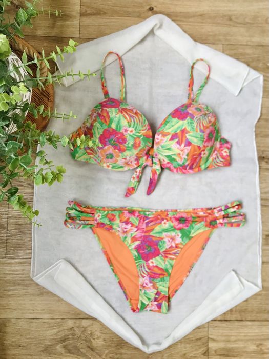 Купальник M L оранжевый в цветочный принт