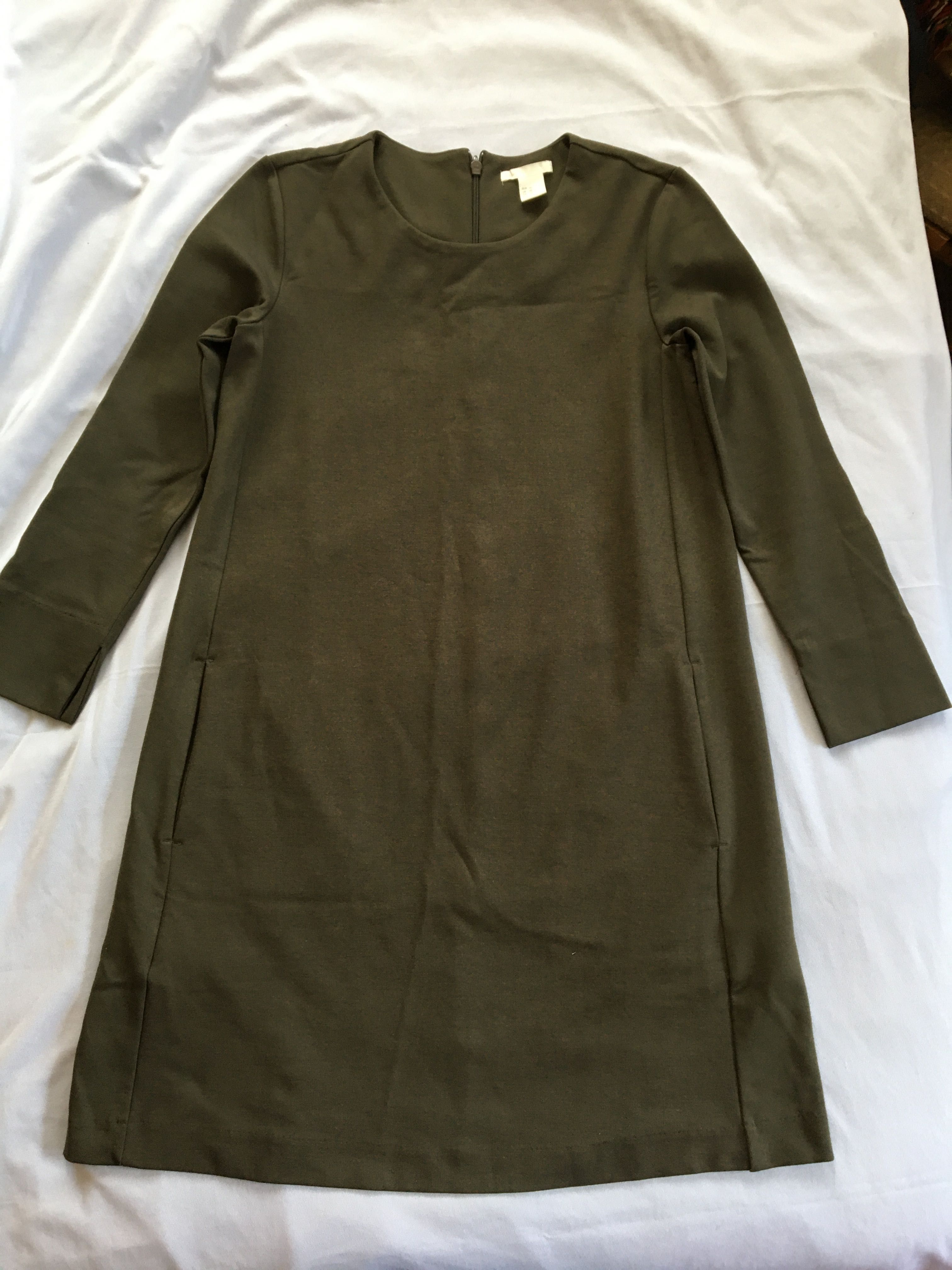 H&M, xs, sukienka  trapezowa, luźna z kieszeniami, ciążowa , khaki