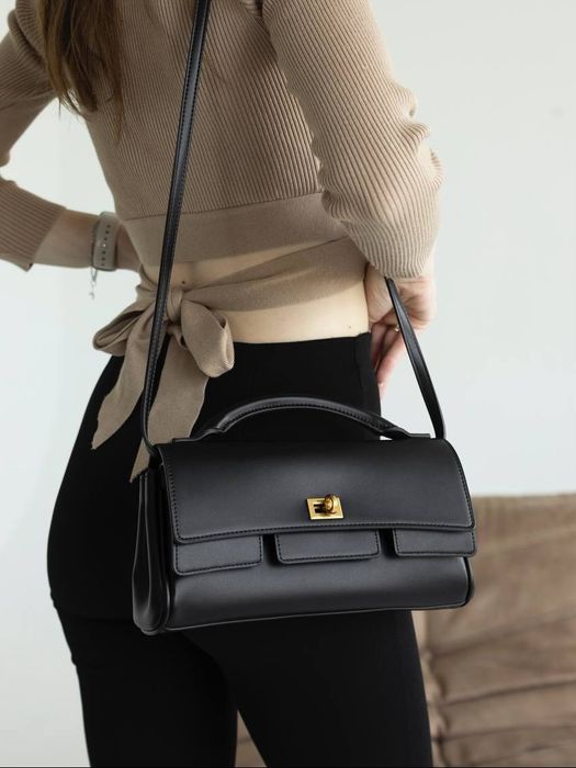 Женская сумка Balenciaga Bel Air черная кожаная, сумочка клатч. Люкс