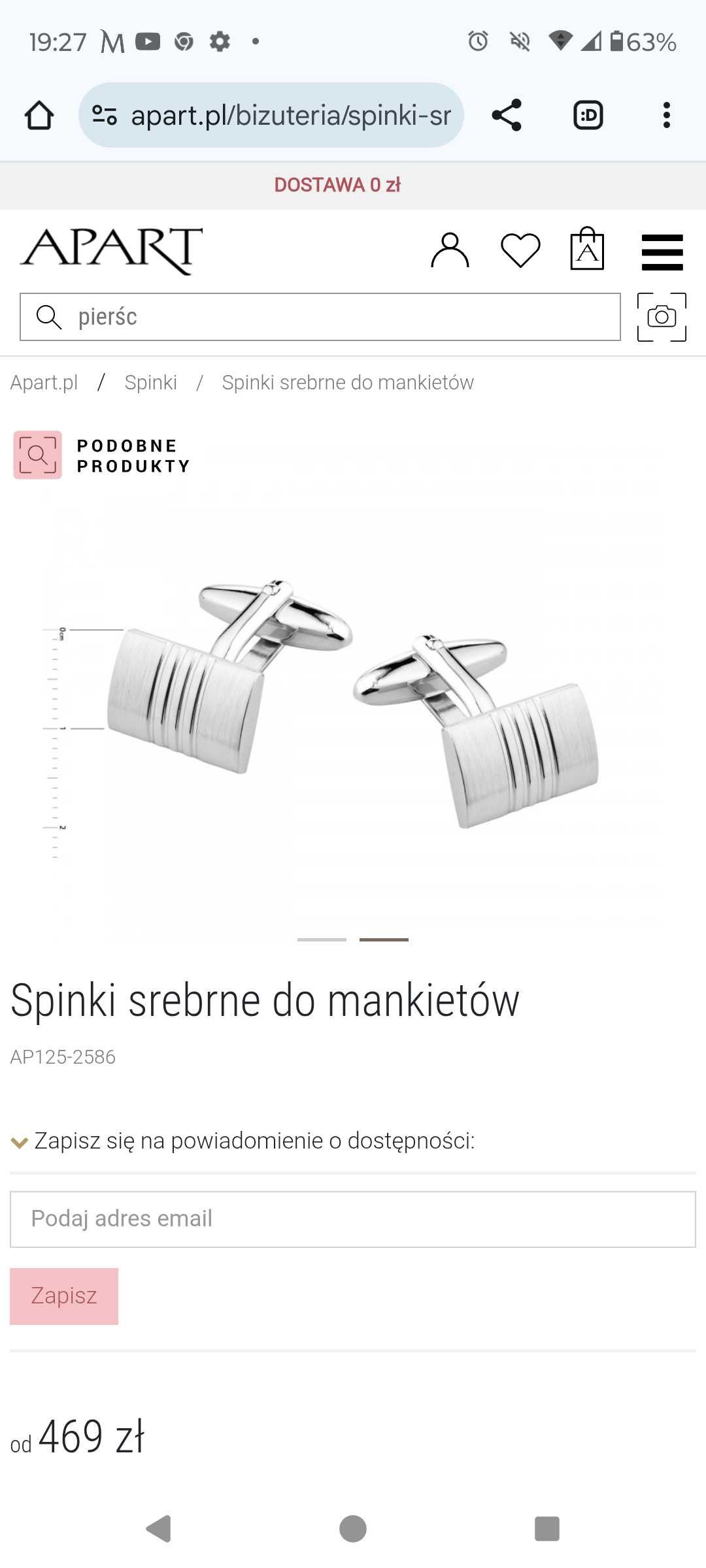 Srebrne Spinki do mankietów Apart! Próba 925