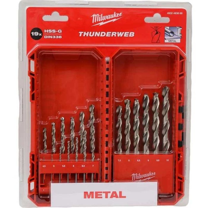 Zestaw wierteł do metalu HSS-G 1-10mm Milwaukee THUNDERWEB / 19 szt