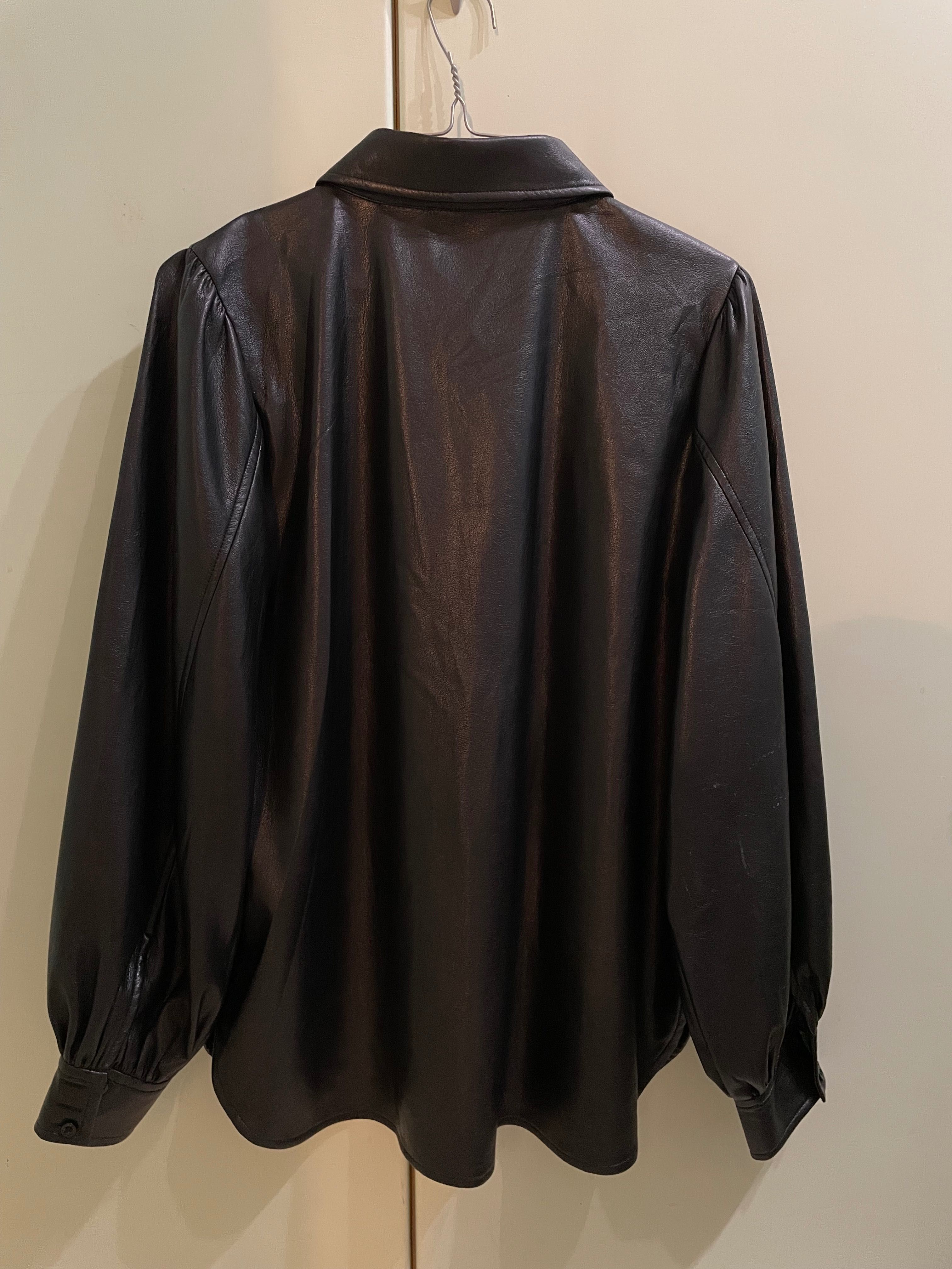 Кожаная женская черная рубашка calvin klein s-m