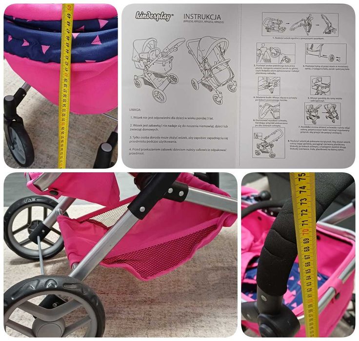 Wózek dla lalek duży 3w1 oraz lalka bobas z zestawem do karmienia