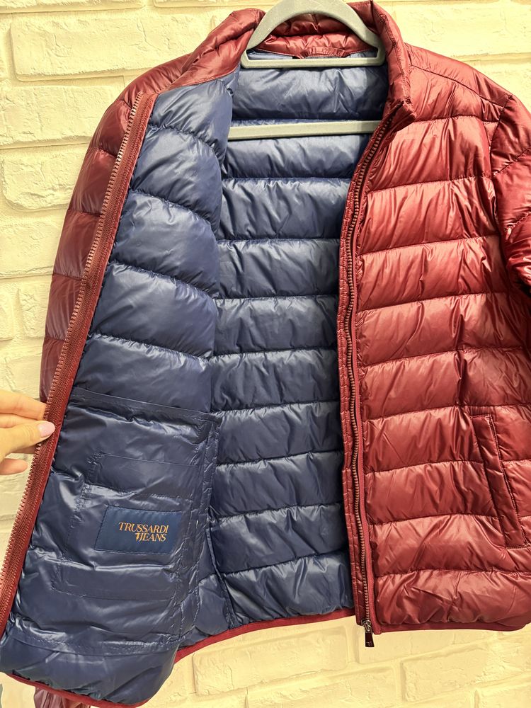 Męska kurtka burgund Trussardi Jeans z pierza puchu