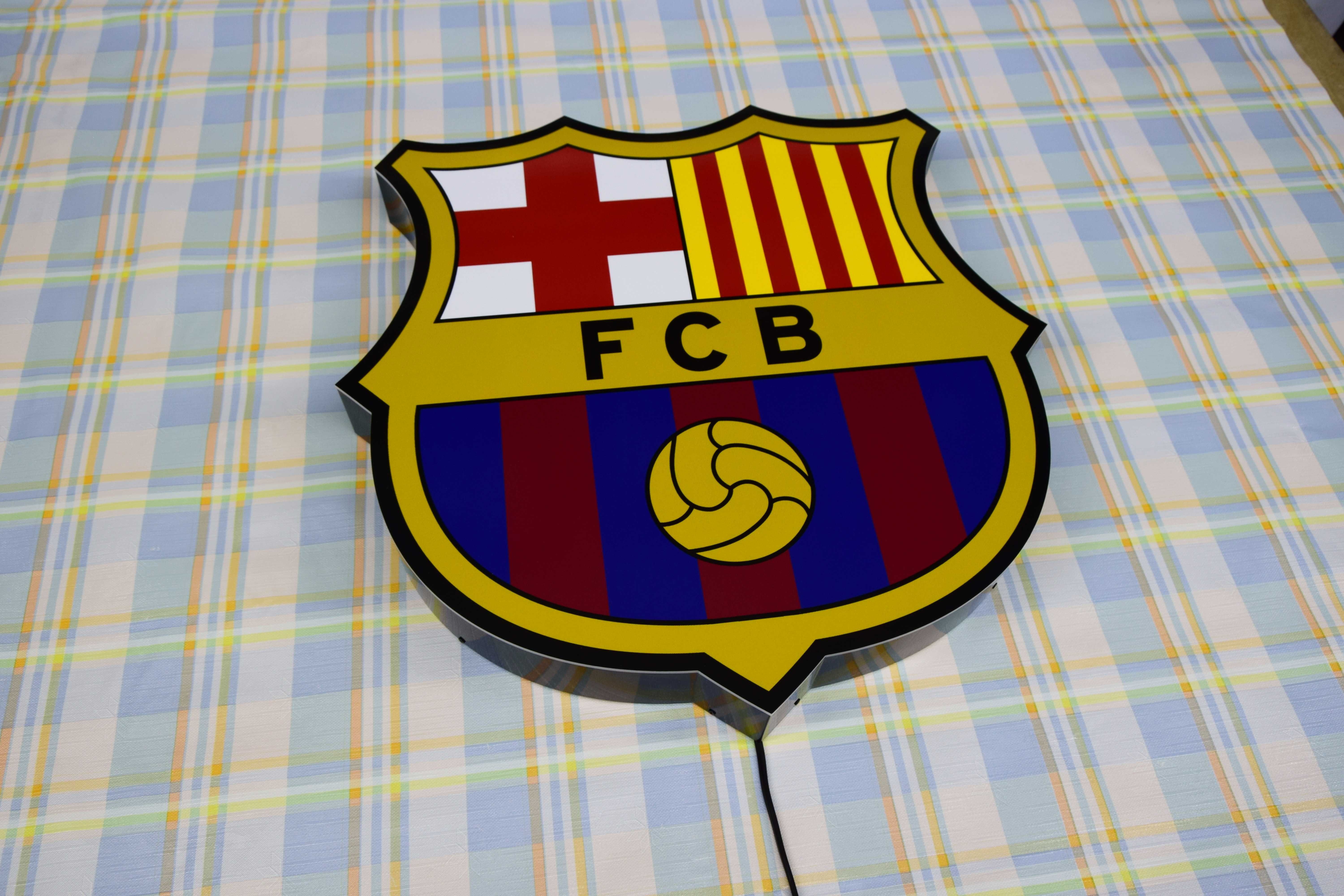 Herb BARCELONY, Podświetlane Logo FCB, NEON, Emblemat FC Barcelona