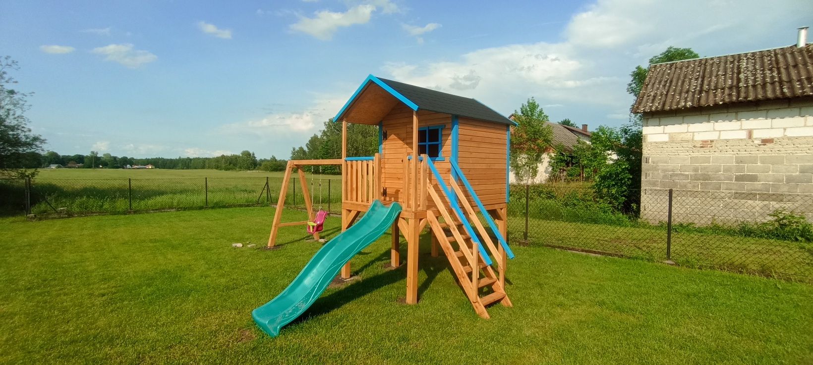 Domek dla dzieci drewniany, place zabaw, piaskownice, huśtawki