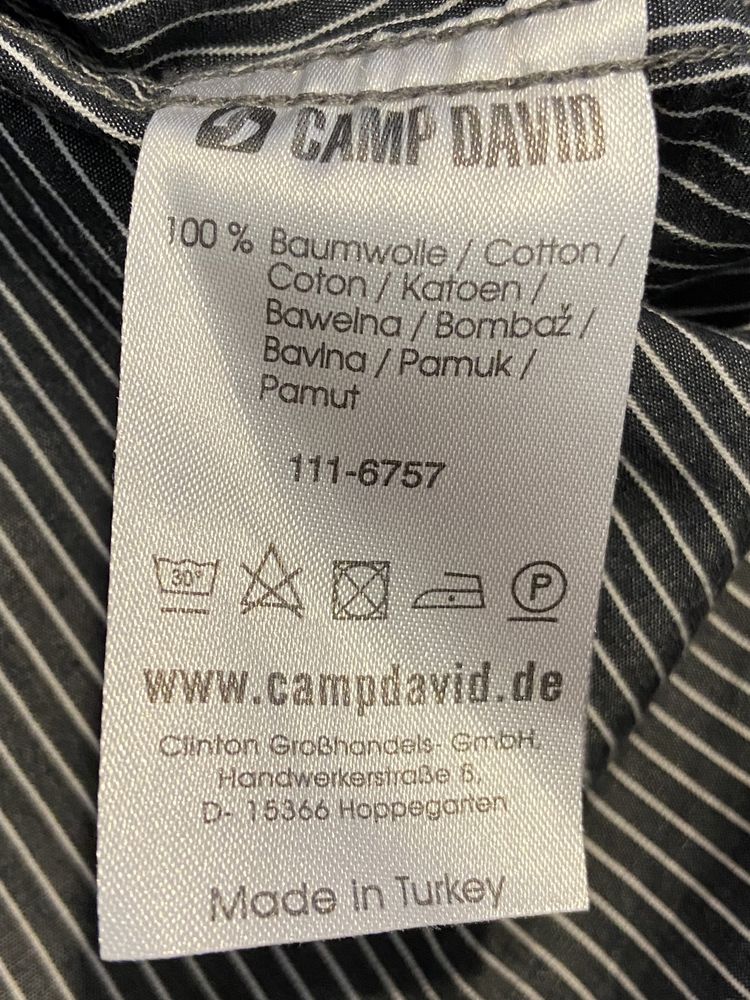 Camp David XL  męska koszula długi rękaw prążek haft elegancka Vintage