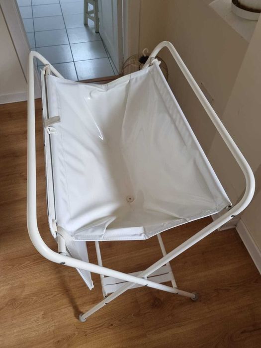 Banheira Bebé Dobrável - Metal Branco - Tecido Impermeável Âncoras