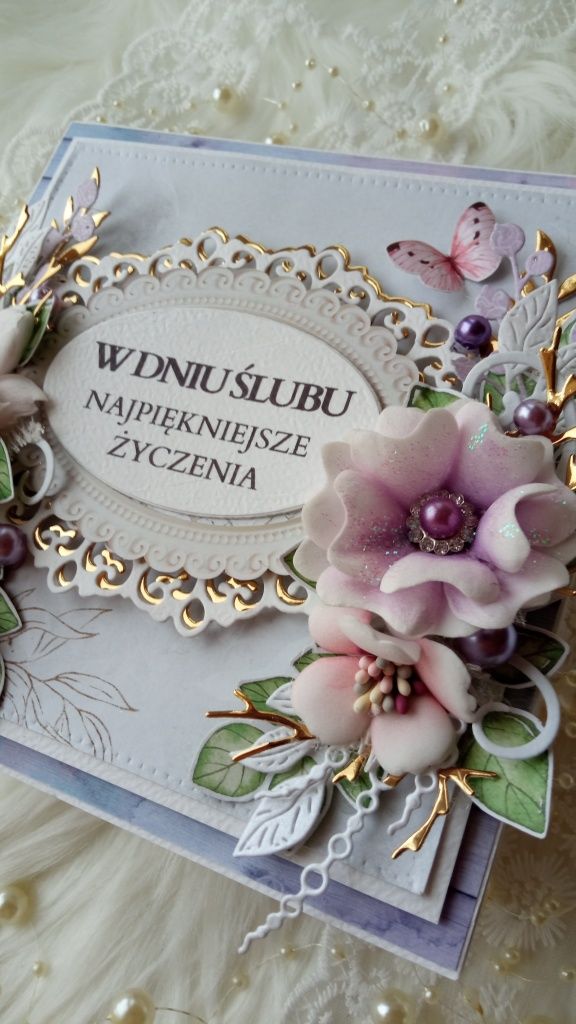 Kartka ręcznie robiona w pudełku z okienkiem na ślub, wesele, rocznicę