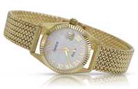 Złoty włoski zegarek damski 14k 585 Geneve z perłową tarczą Gdańsk