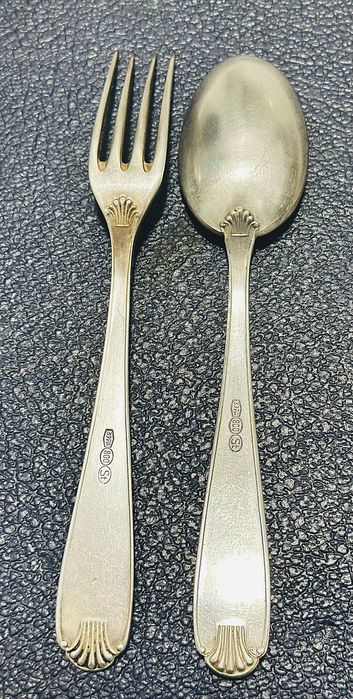 Вилка і ложка Christofle, 19 век. Франция. Серебро. Антиквариат.