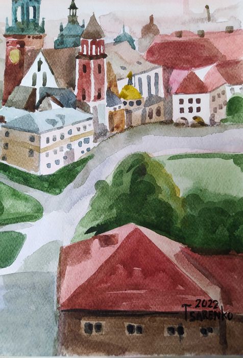 Obraz akwarela Kraków Denys Tsarenko Oryginał