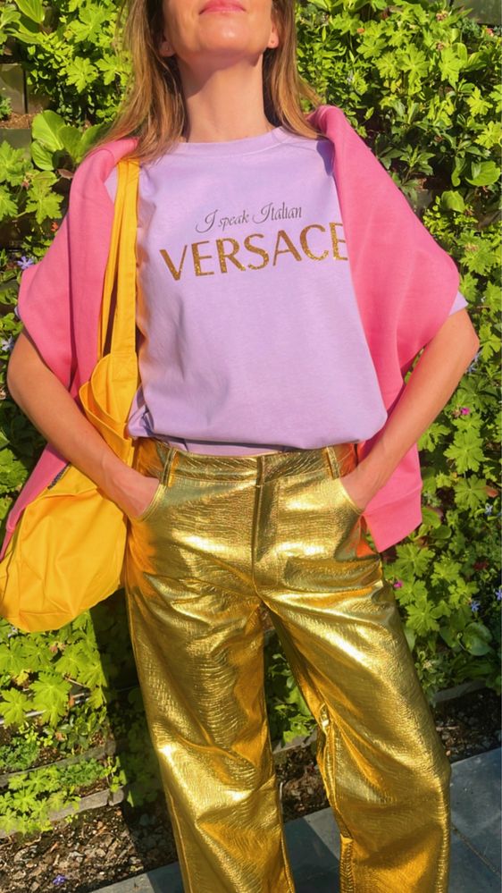 T shirt I speak Italian VERSACE fiolet bawelna oversized