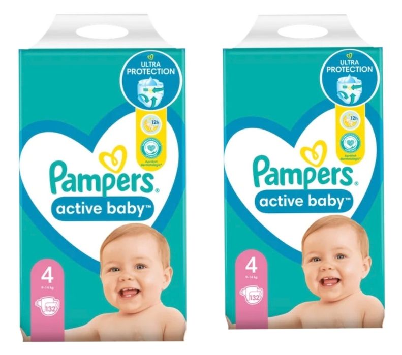 Pampers Active Baby 4 mega pack, 132 x2, 264, nowe, fabrycznie zapakow