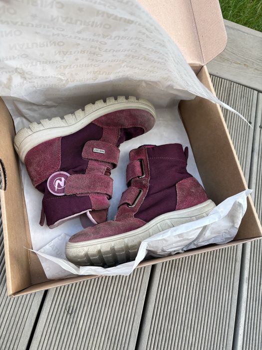 Skóra 32 kozaki śniegowce Naturino zapinane na rzep wełną skórzane