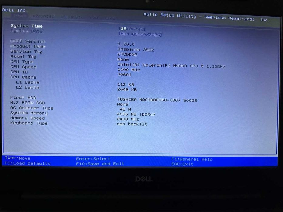 Ноутбук Dell Inspiron 3582 15.6 AG/Intel N4000 2.6GHz/4GB DDR4/500GB