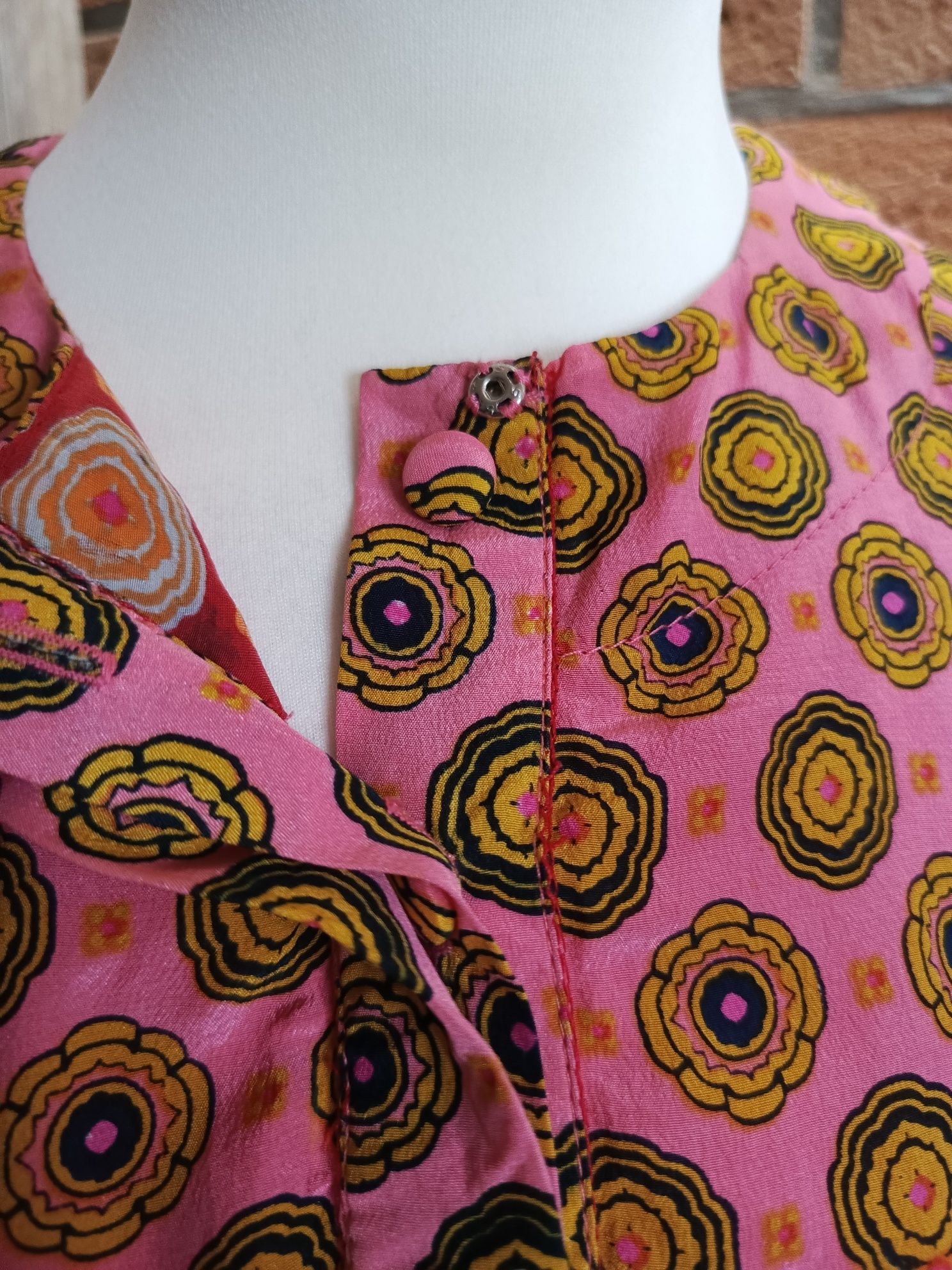 Sukienka jedwabna Joyce & Girls XS 100% silk boho wzór retro kolorowa