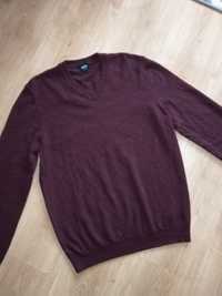 Sweter Hugo Boss wełna M S bordowy burgund w serek