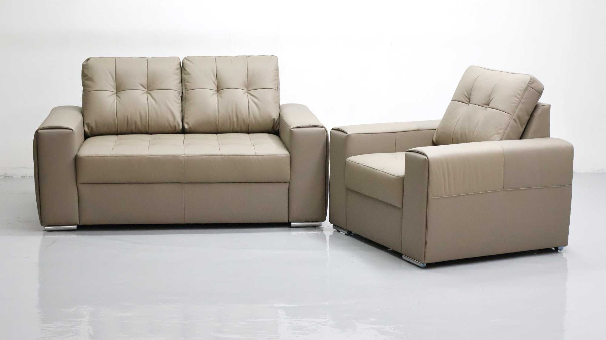KOMPLET 2+1 sofy, kanapy, zestaw piaskowa skóra naturalna Madras 4119