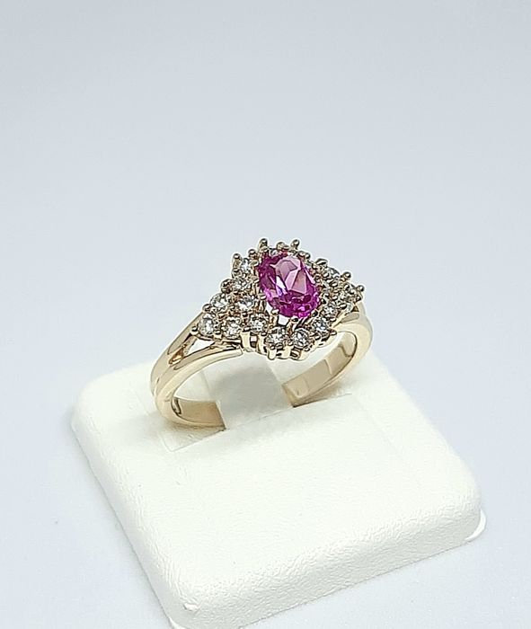 Pierścionek Złoty 585 Różowa Cyrkonia Syntetyczna Cyrkonie Markiza