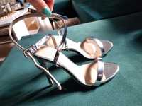 Sandałki szpilki buty ślubne ślub 39 srebrne nowe