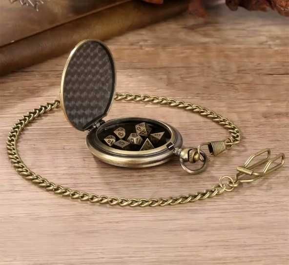 Zegarek kieszonkowy z kostkami DND z łańcuszkiem metalowe Brązowy
