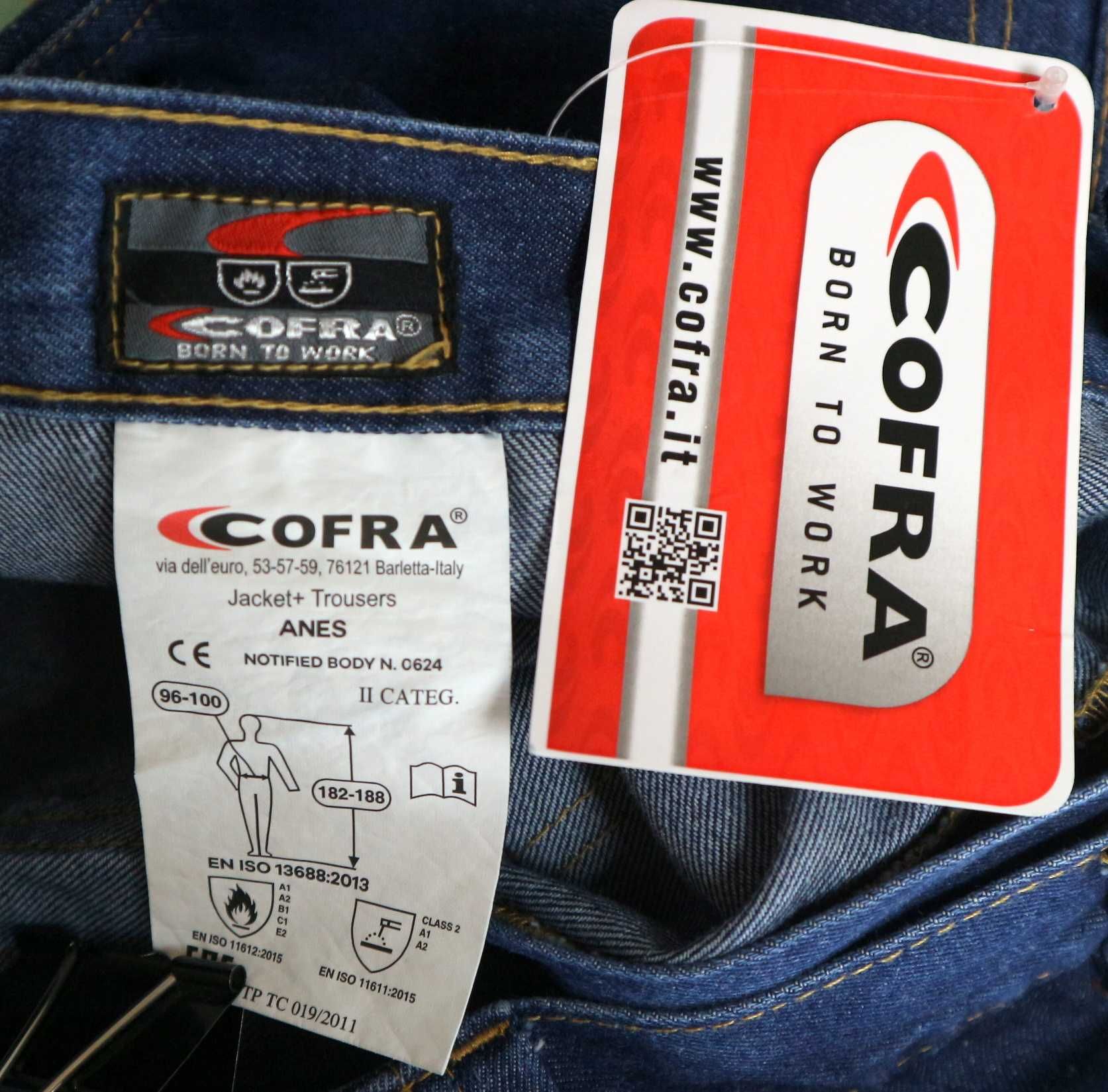 Cofra Anes spodnie robocze jeansy dla spawacza 54 pas 2 x 48 cm