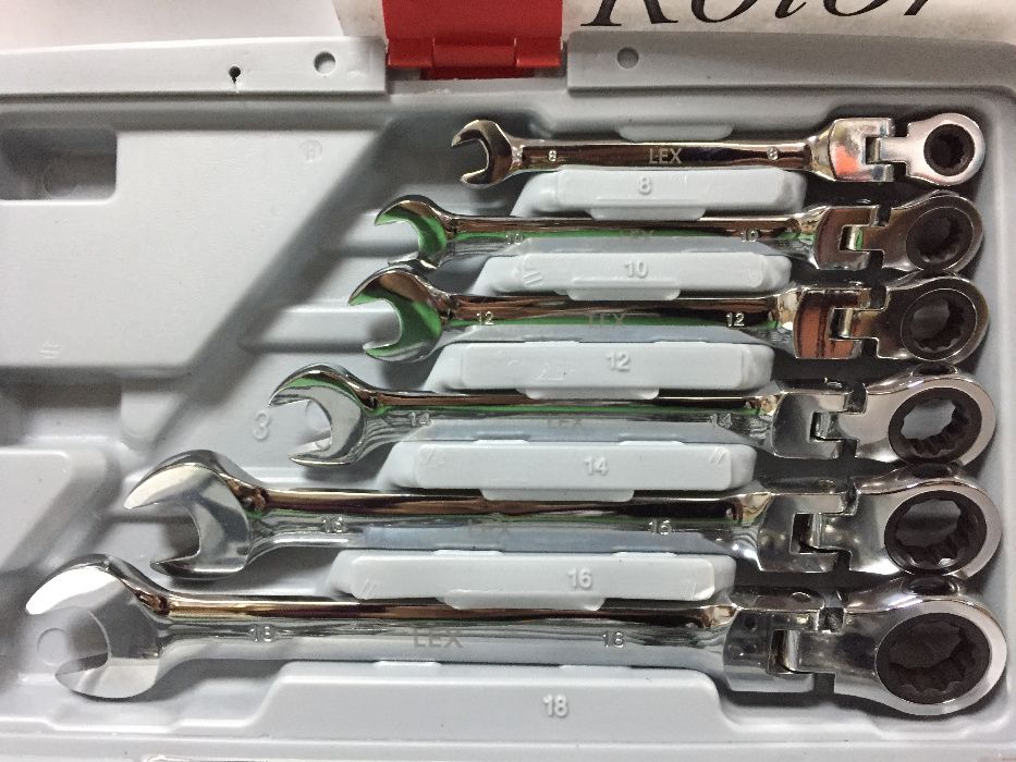 Ключи рожково-накидные с трещоткой на кардане LEX 12 в кейсе