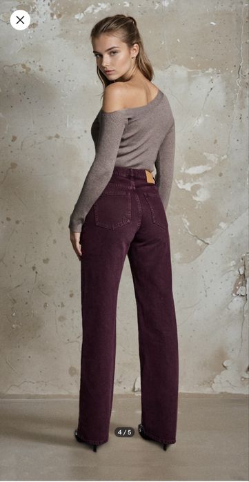 женские вишневые джинсы wide leg sinsay 36