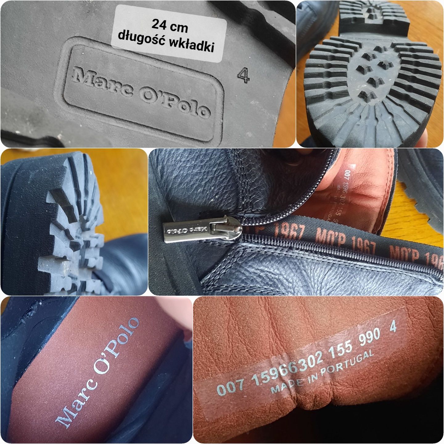 Glany trapery Marc O'Polo r. 37 botki sznurowane czarne skóra black