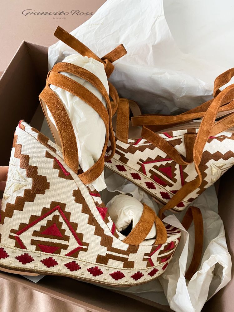 Sandały Gianvito Rossi Cheyenne Wedge Sued 37,5