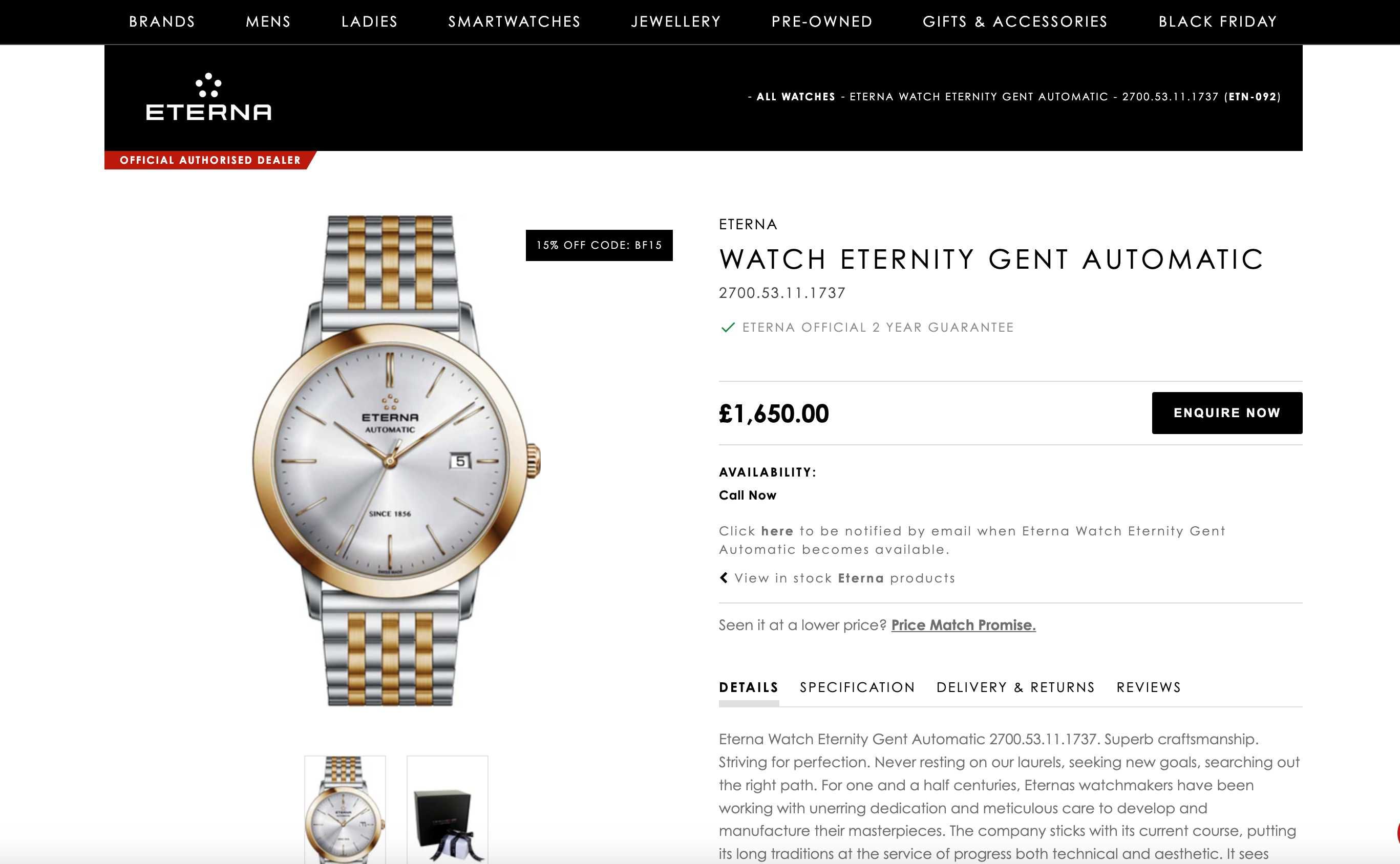 Чоловічий годинник Eterna Eternity Gent Automatic 2700.53 Swiss made