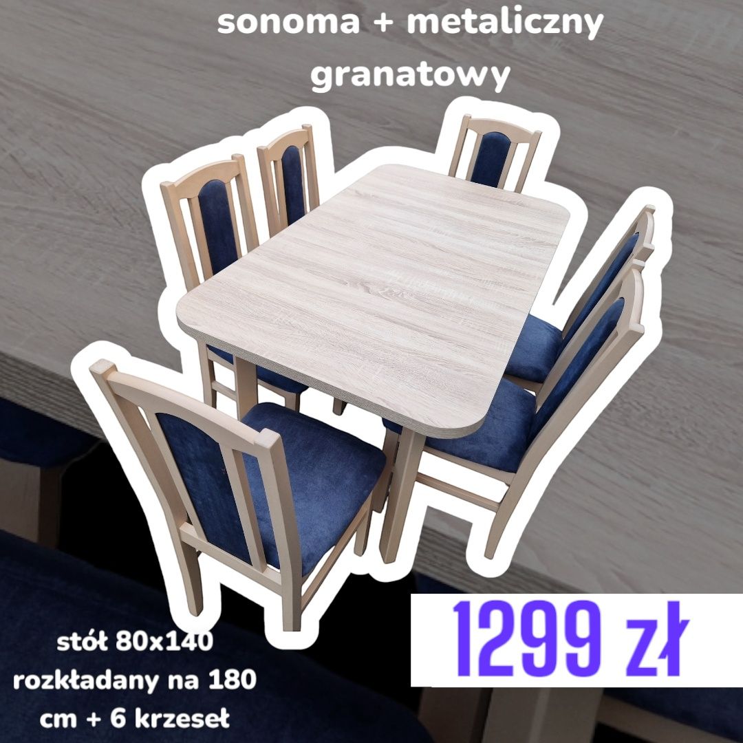 Stół rozkładany + 6 krzeseł, orzech + kawa z mlekiem, NOWE-OD RĘKI
