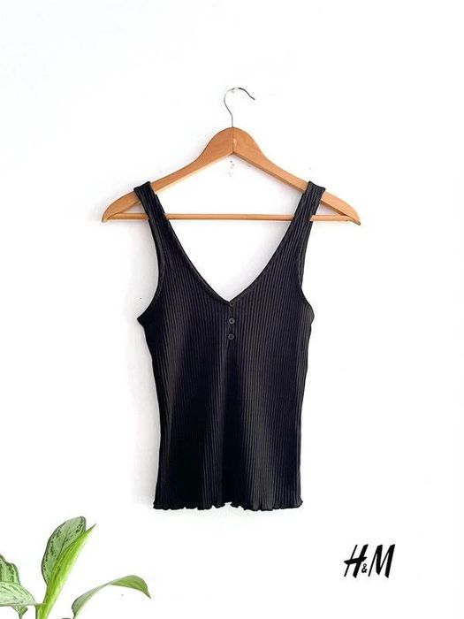Top H&M de Alças Largas – Tamanho S Algodão Canelado  Preto  NOVO