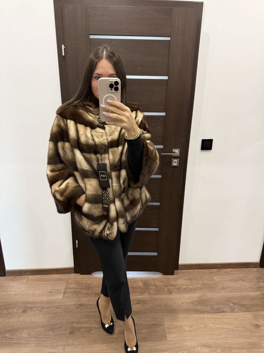 Futro naturalne z norek, grzbiety, kimono L XL XXL