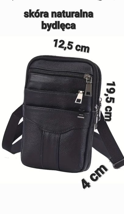Saszetka męska ze skóry naturalnej bydlęcej na ramię lub pasek spodni