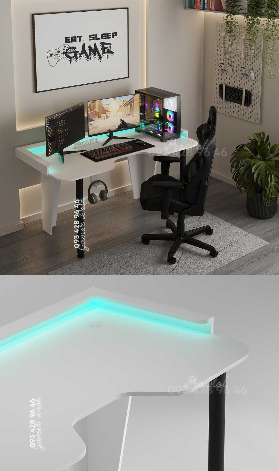 Стол компьютерный с Подсветкой RGB. Геймерський стіл. Стіл для блогера