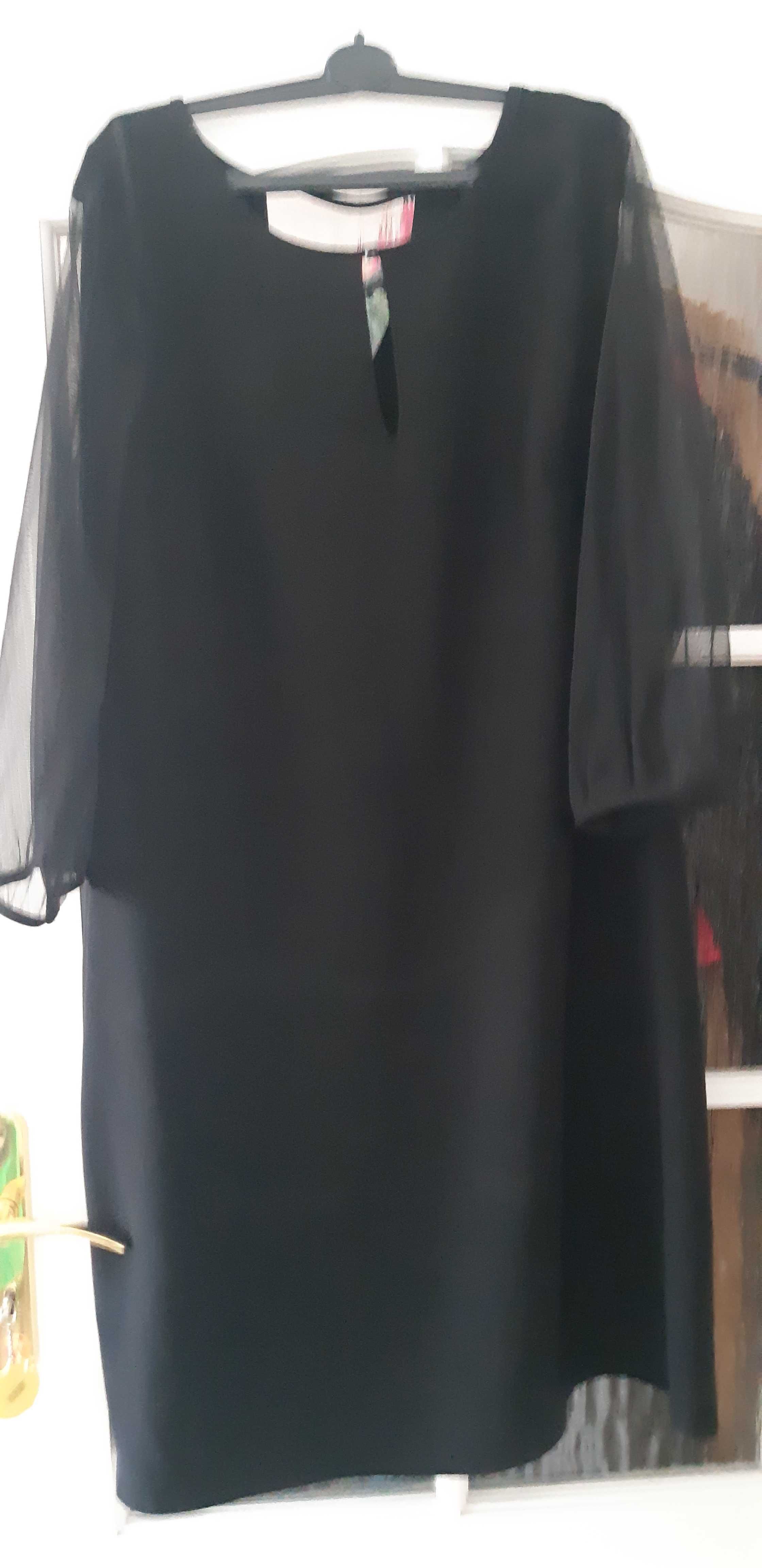 Sukienka czarna z tiulowyni rękawami  r.46