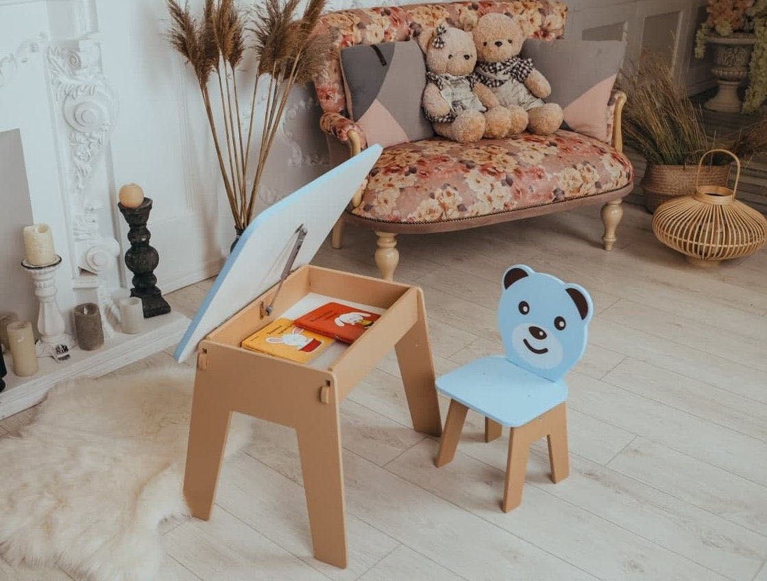 Дитячий стіл із шухлядою та стільчик для навчання, малювання, гри