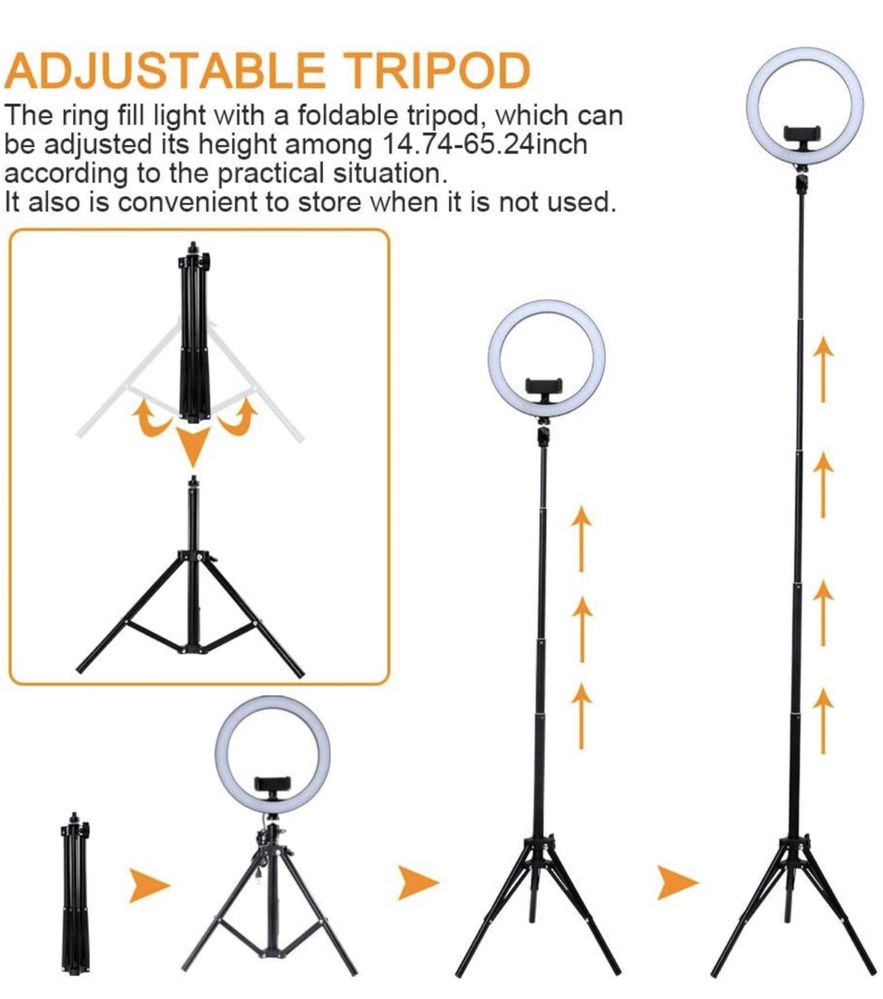 Ring Light RGB 26cm + Tripé 170cm +Controlo Remoto IR/Bluetooth (NOVO)