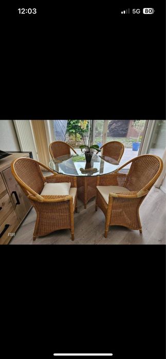 Zestaw boho Stół rattanowy okrągły fotele