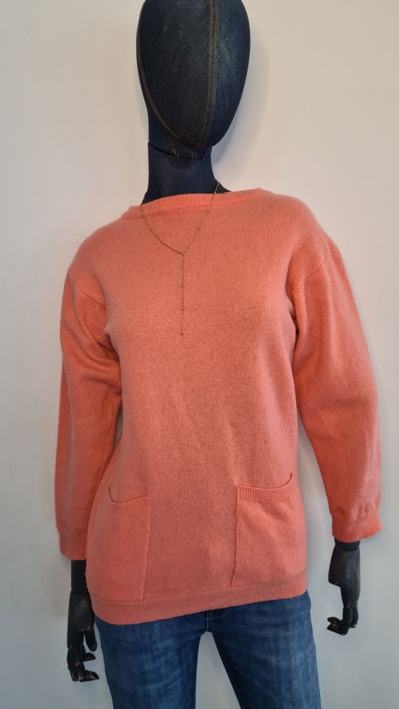 Sweter 100% Lambswool Wełna. Brzoskwiniowy Morelowy. Rozmiar S 36/ M