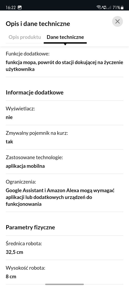Robot sprzątający Xiaomi Robot Vacuum E10 Funkcja mopowania 65dB