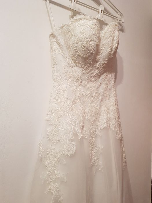 Suknia ślubna, śmietankowa, kształt A, 36/38 + gratisy