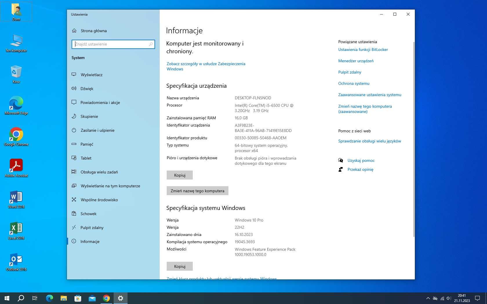 DELL 3046, I5 6500, 16GB RAM DDR4, SSD250 + 1TB WIN 11 PRO OFFICE 2016