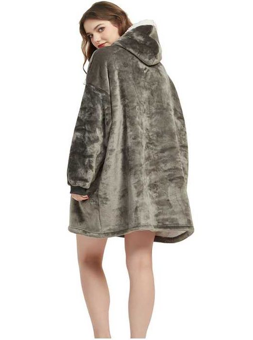 Ciepła Bluza Oversize XXL Koc Włochacz Futrzak 2w1 KOCOBLUZA szara