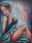 ręcznie malowany obraz olejny, kobieta, 50x60 cm