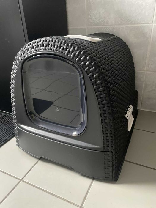 Nowoczesna kuweta dla kota kot dom zwierzęta ciemna duża rattan